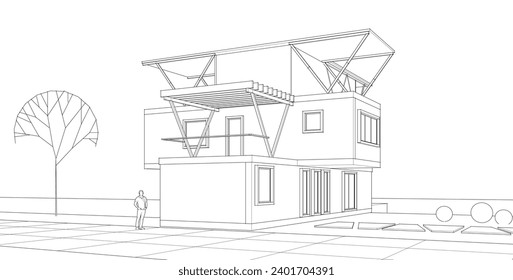 modern house sketch 3d illustration