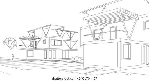 modern house sketch 3d illustration