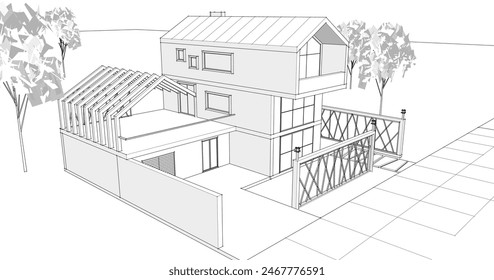 modern house sketch 3d illustration