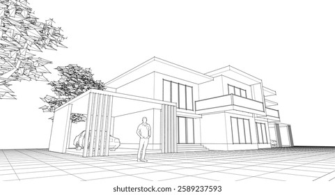 modern house sketch 3d illustration	