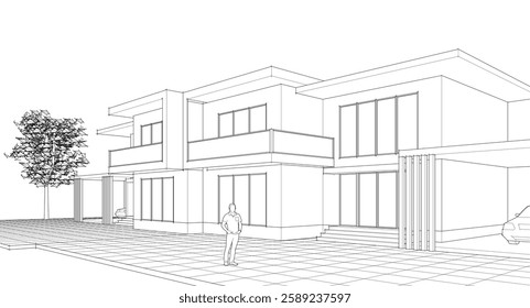 modern house sketch 3d illustration	