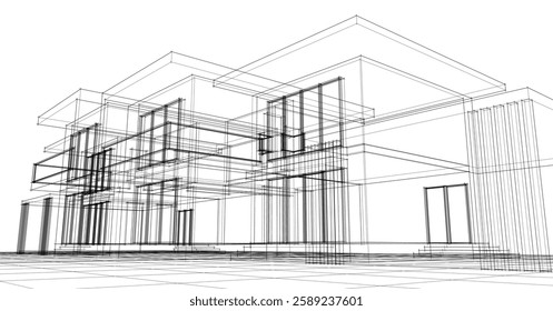 modern house sketch 3d illustration	