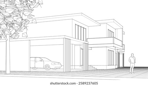 modern house sketch 3d illustration	