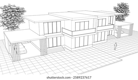 modern house sketch 3d illustration	