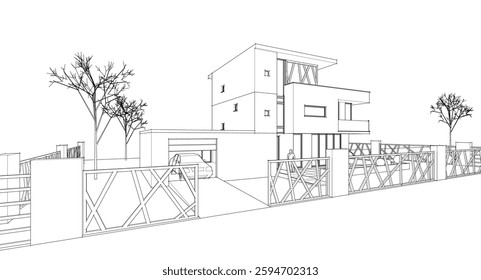 modern house sketch 3d illustration