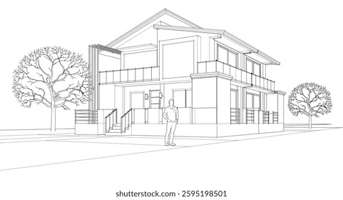 modern house sketch 3d illustration	