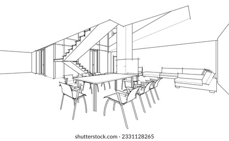 Modern house sketch 3d rendering