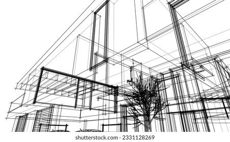 Modern house sketch 3d rendering