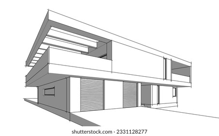 Moderne Hausskizze 3D-Darstellung