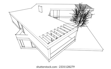 Modern house sketch 3d rendering