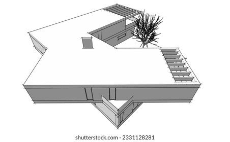 Modern house sketch 3d rendering