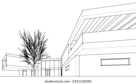 Modern house sketch 3d rendering