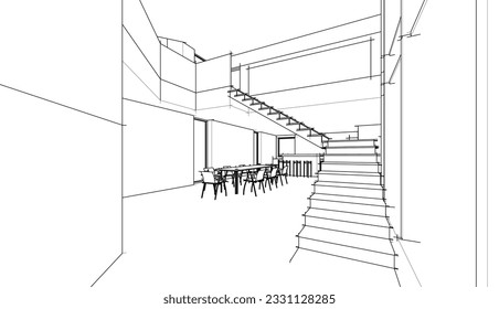 Modern house sketch 3d rendering