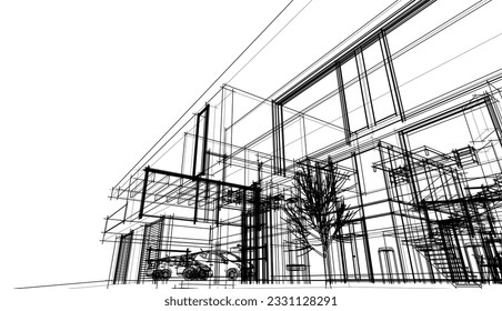 Moderne Hausskizze 3D-Darstellung