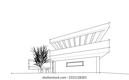 Modern house sketch 3d rendering