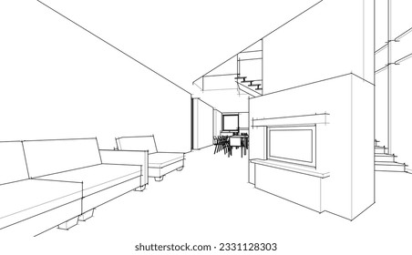 Modern house sketch 3d rendering