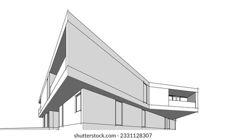 Moderne Hausskizze 3D-Darstellung