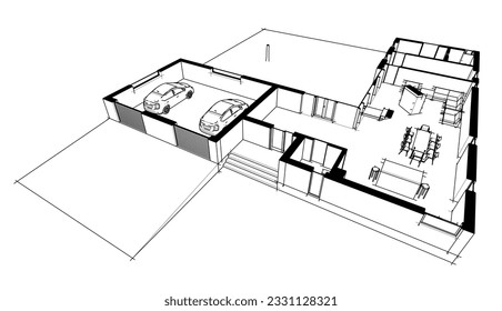 Modern house sketch 3d rendering