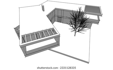 Modern house sketch 3d rendering