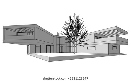 Moderne Hausskizze 3D-Darstellung