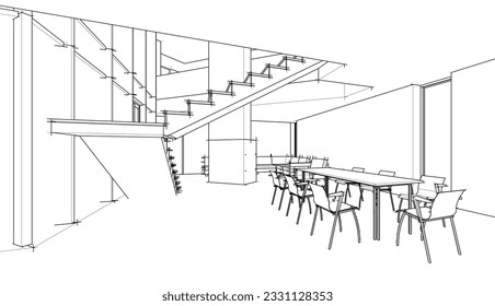 Modern house sketch 3d rendering