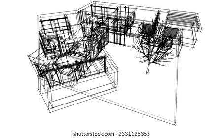 Modern house sketch 3d rendering