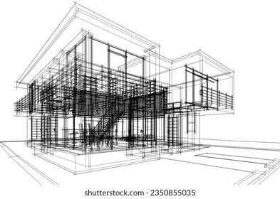 Moderne Hausskizze 3D-Darstellung