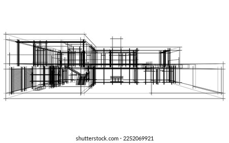 Modern house sketch architectural 3d rendering 