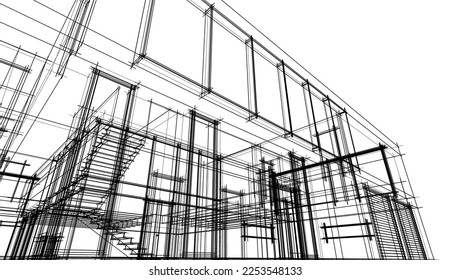 Modern house sketch architectural 3d illustration