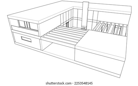 Modern house sketch architectural 3d illustration