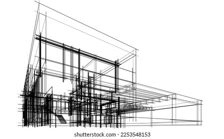 Modern house sketch architectural 3d illustration