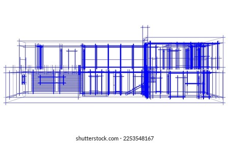 Moderne Hausskizze Architektur 3D-Illustration