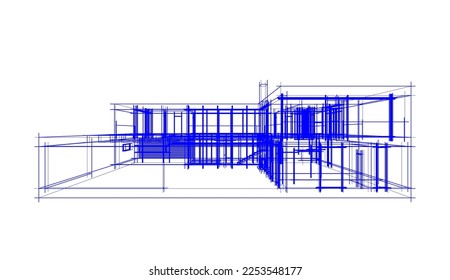 Modern house sketch architectural 3d illustration