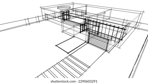 Modern house sketch drawing vector illustration