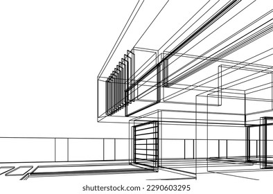 Modern house sketch drawing vector illustration
