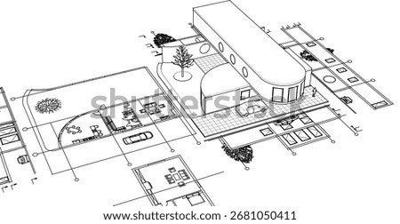 modern house sketch project 3d illustration