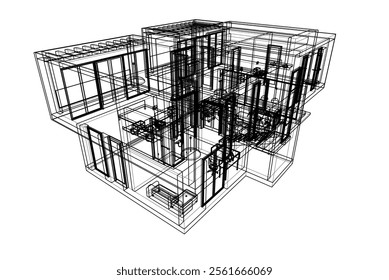 Modern house sketch vector 3d illustration