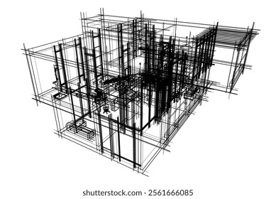Modern house sketch vector 3d illustration