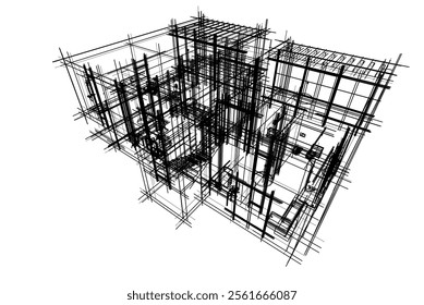 Modern house sketch vector 3d illustration