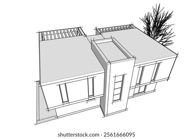 Modern house sketch vector 3d illustration