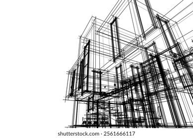 Modern house sketch vector 3d illustration