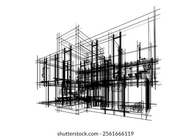 Modern house sketch vector 3d illustration