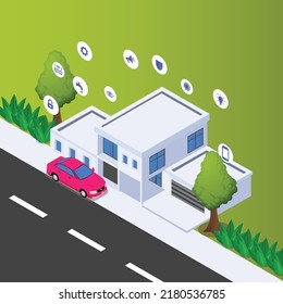 Modern House with smart home system isometric 3d vector illustration concept for banner, website, illustration, landing page, flyer, etc.