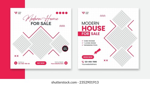 Modern House social media post design, residential home square leaflet vector