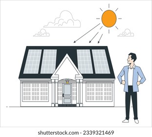 Modern house with solar panels. Solar panel on a roof of a house. concept of sustainable resources. Renewable electricity with zero emission concept. solar photovoltaic panels ecological electric.2210