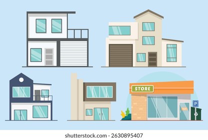 Casa moderna y tienda de diseño plano colección