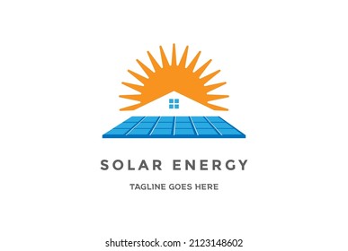 Modern House Sun and Solar Panel for Renewable Energy Logo Design Vector