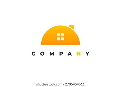 modern house and sunset logo design