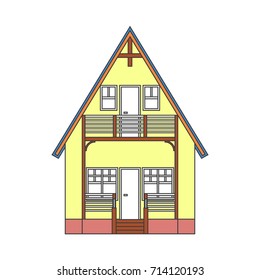 Modern house in thin line style on White Background. Vector illustration