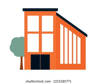 modern house and tree on white background